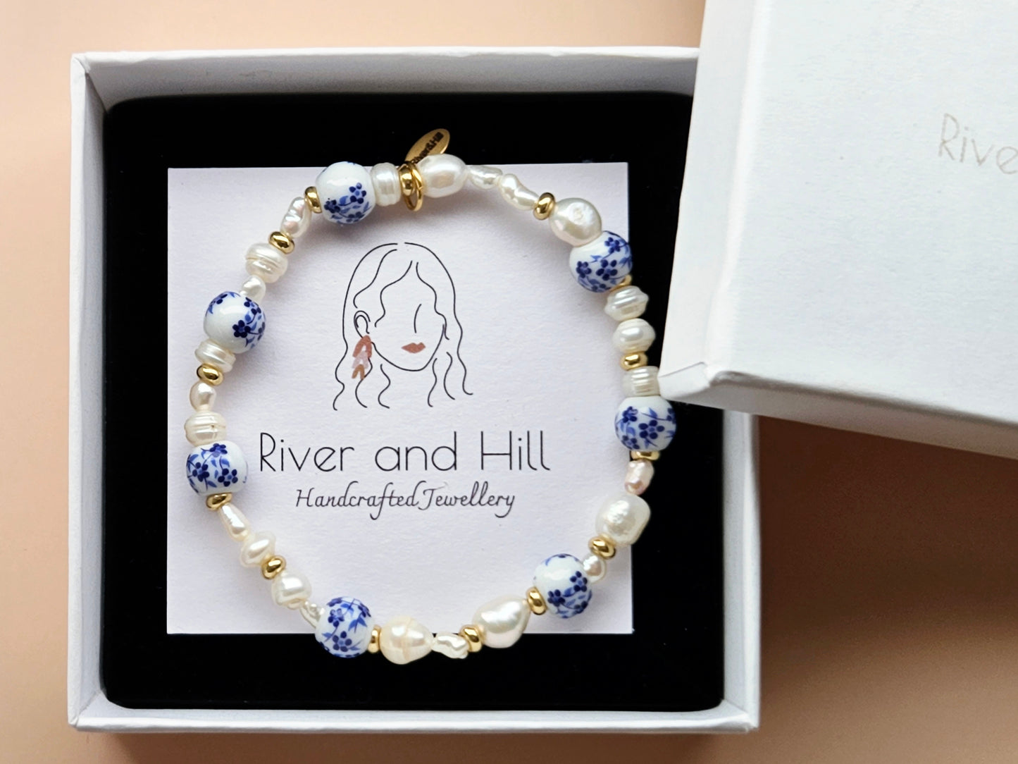 Stacking Bracelets uxe Layered Pearl and Porcelain Singles
