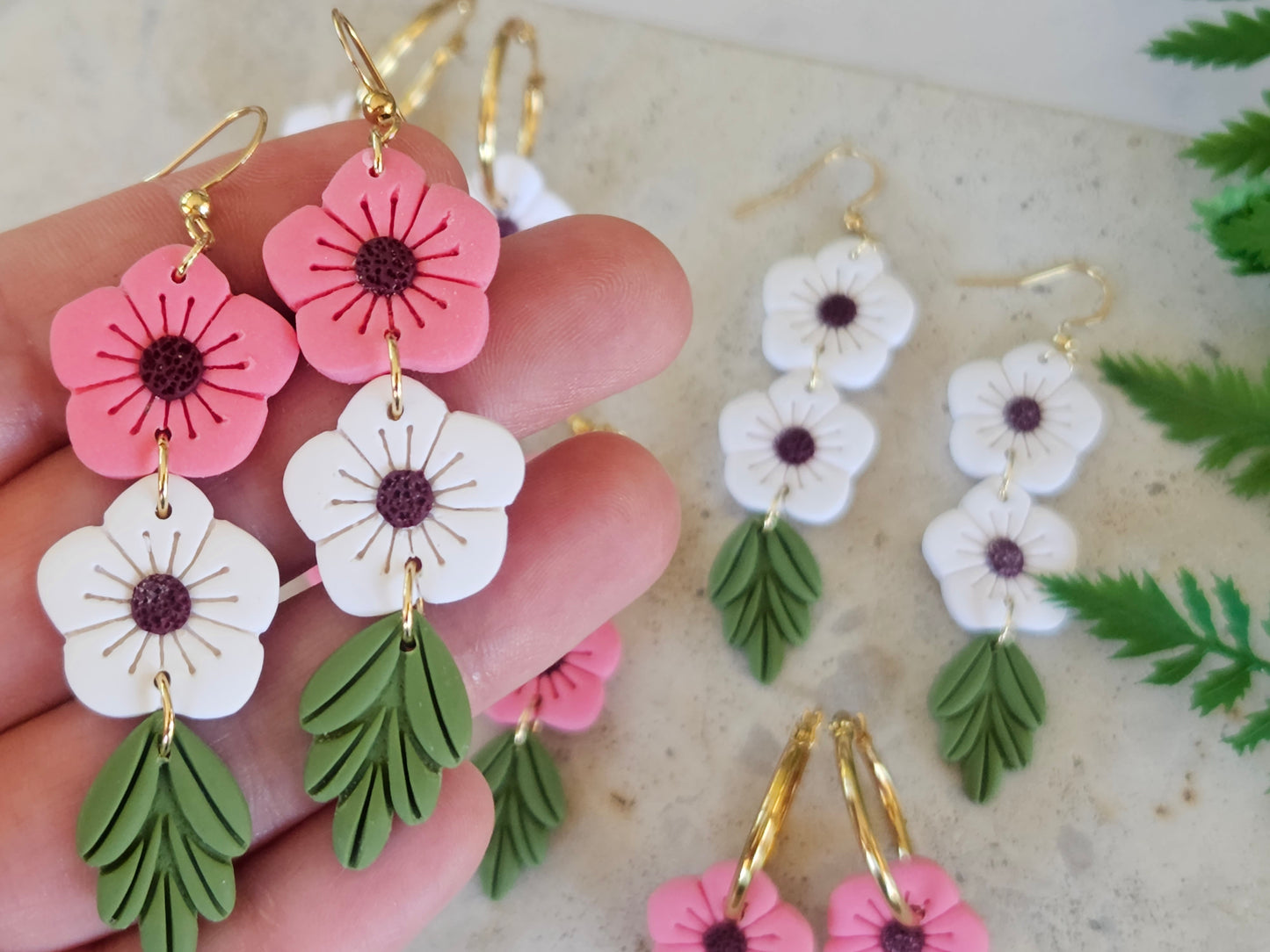 Manuka Flower Earrings Pink and White