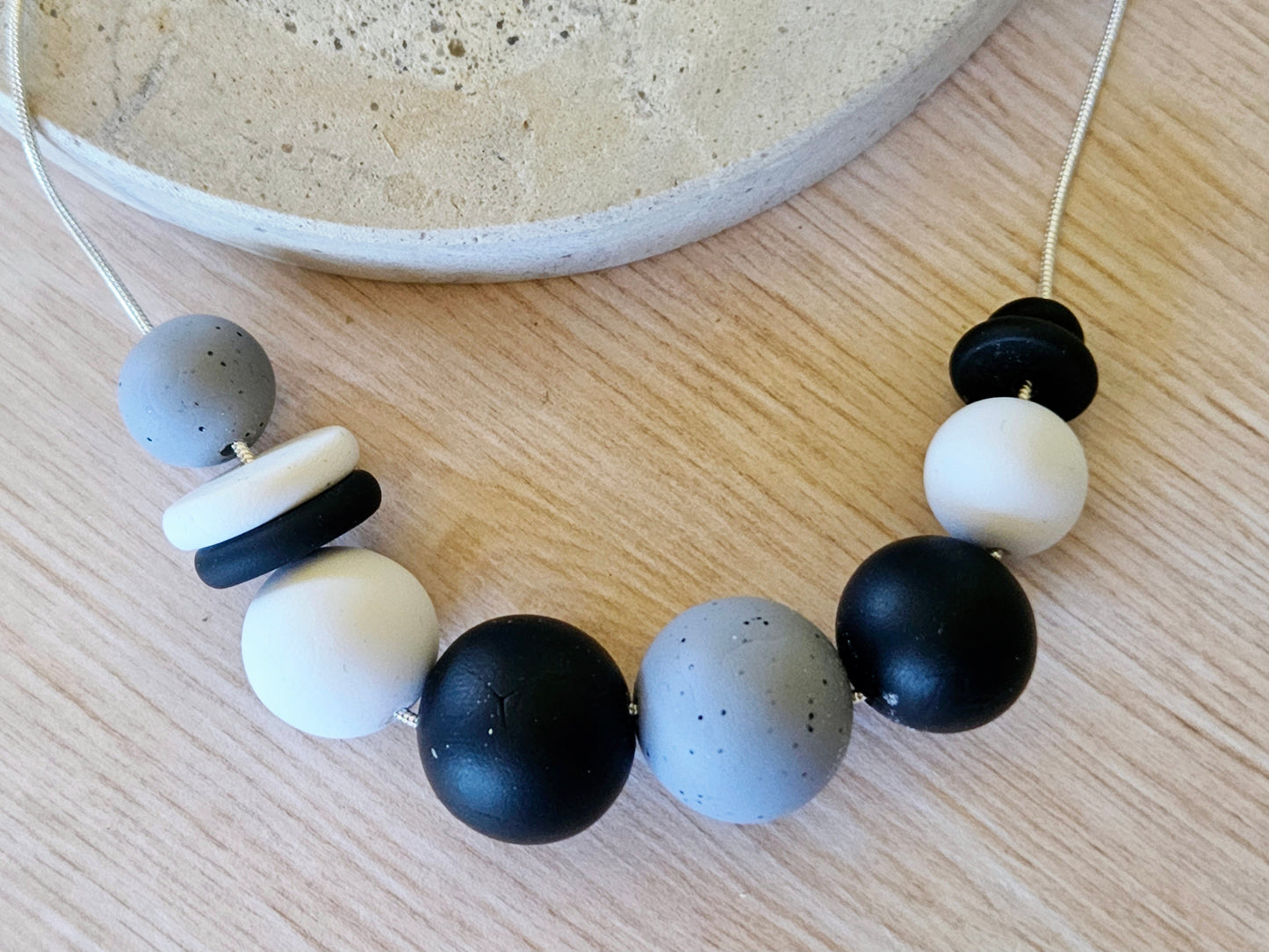 Contemporary Long Statement Sterling Silver Necklace Black