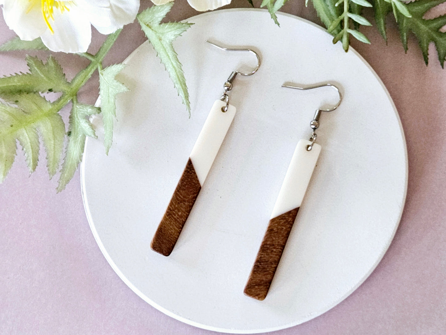 Wood and Resin Bar Earrings