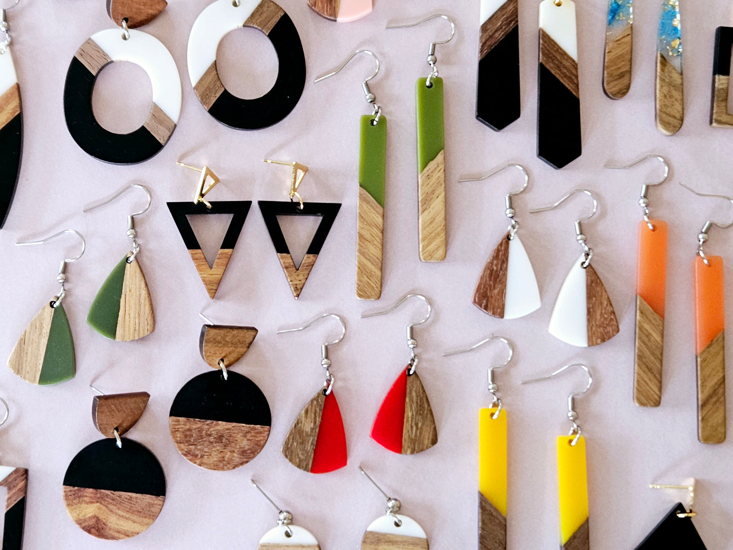 Wood and Resin Drop Earrings