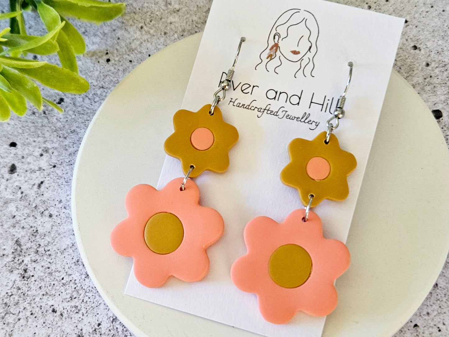 Retro Bloom Mustard and Pink Earrings