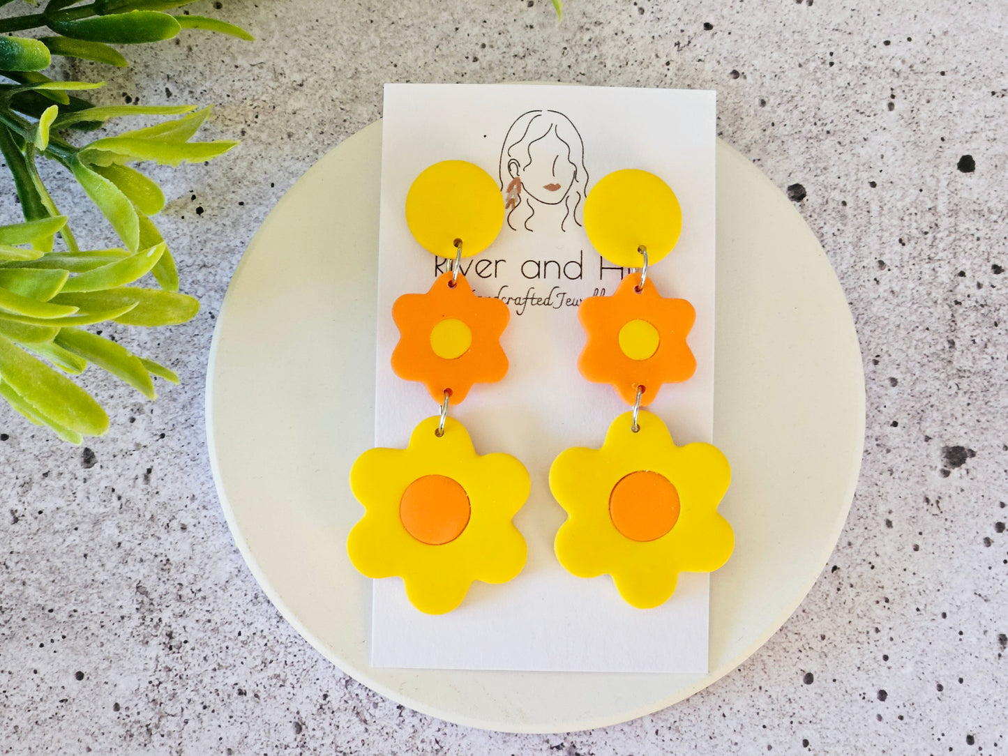Retro Bloom Yellow and Orange Earrings