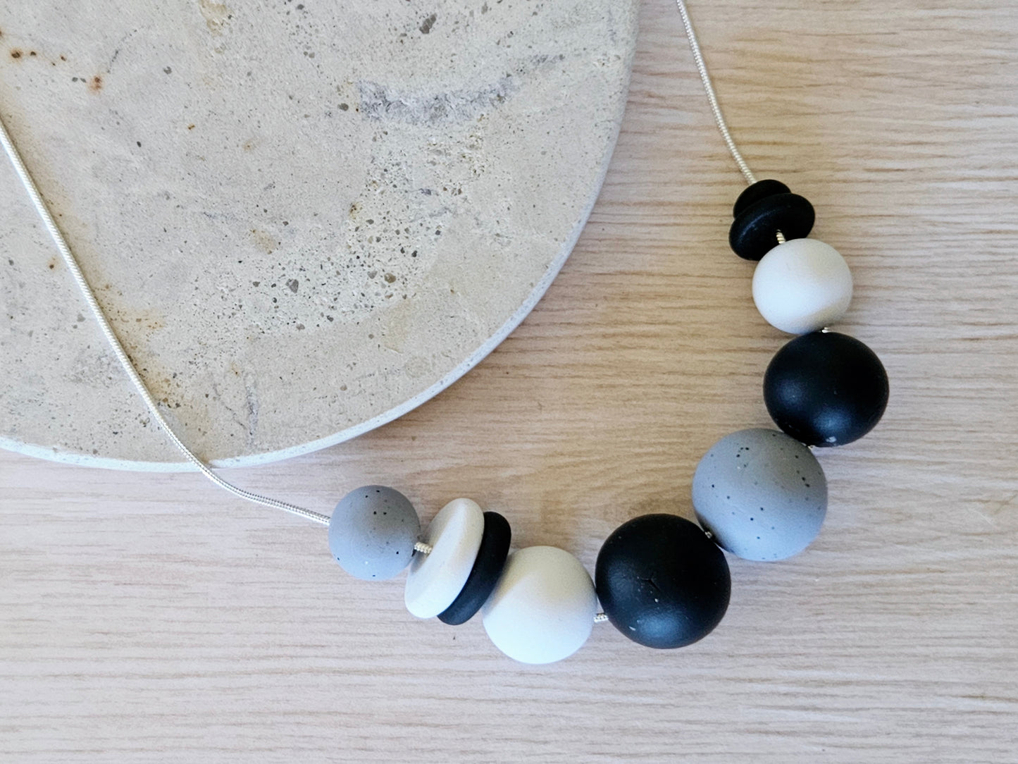 Contemporary Long Statement Sterling Silver Necklace Black