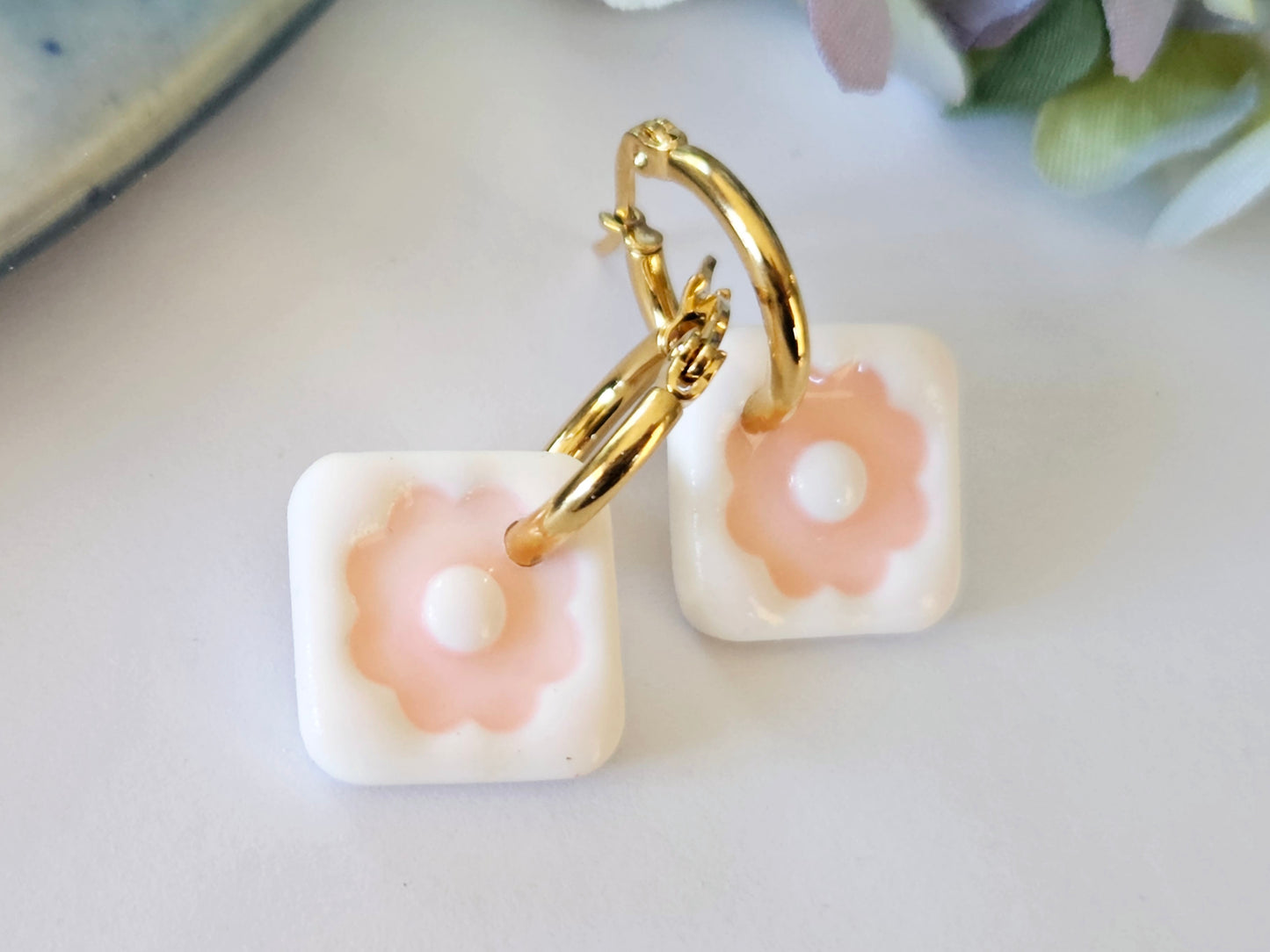Porcelain Blossom Hoops