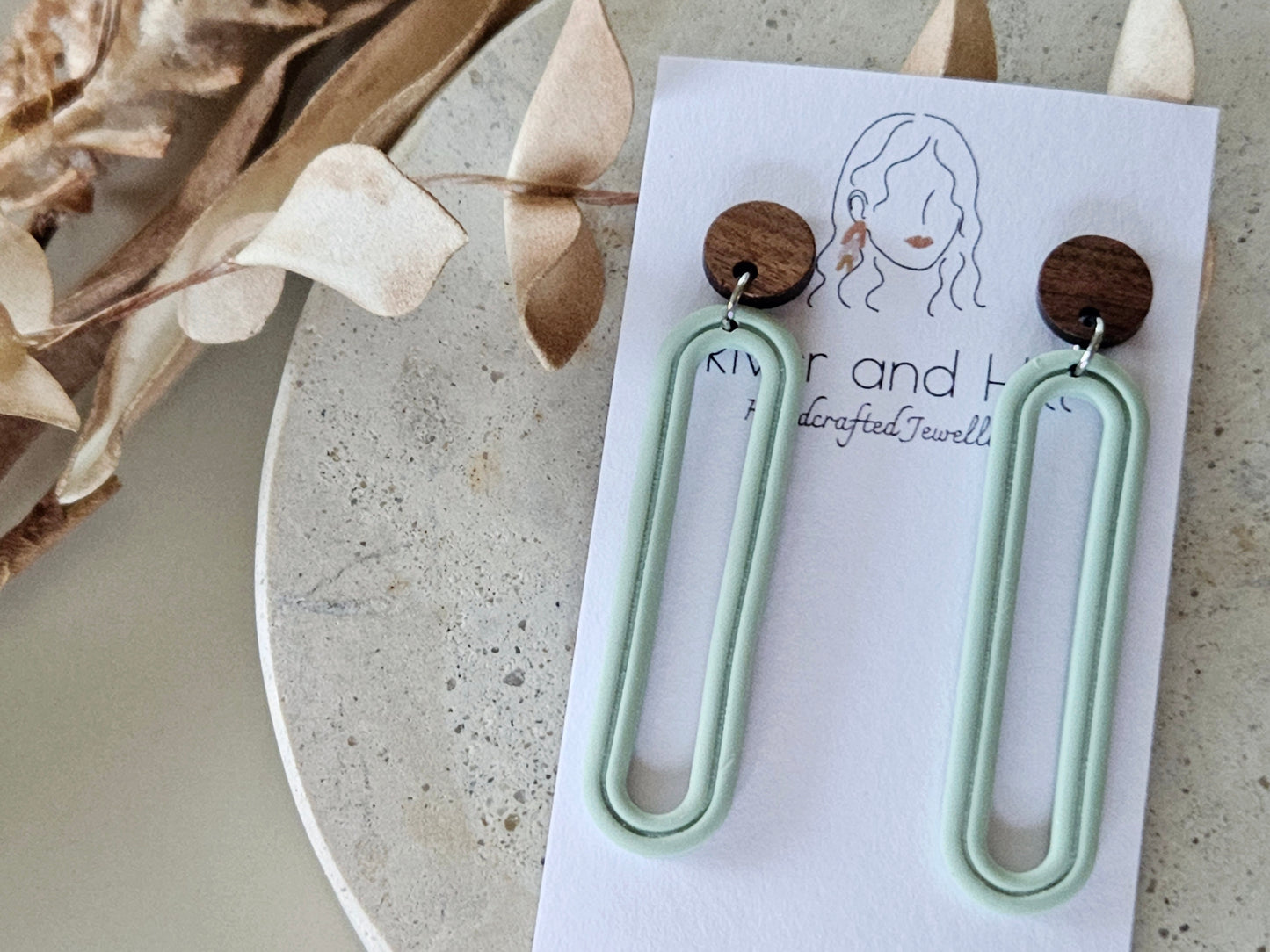 Essentials Sage Wooden Earrings