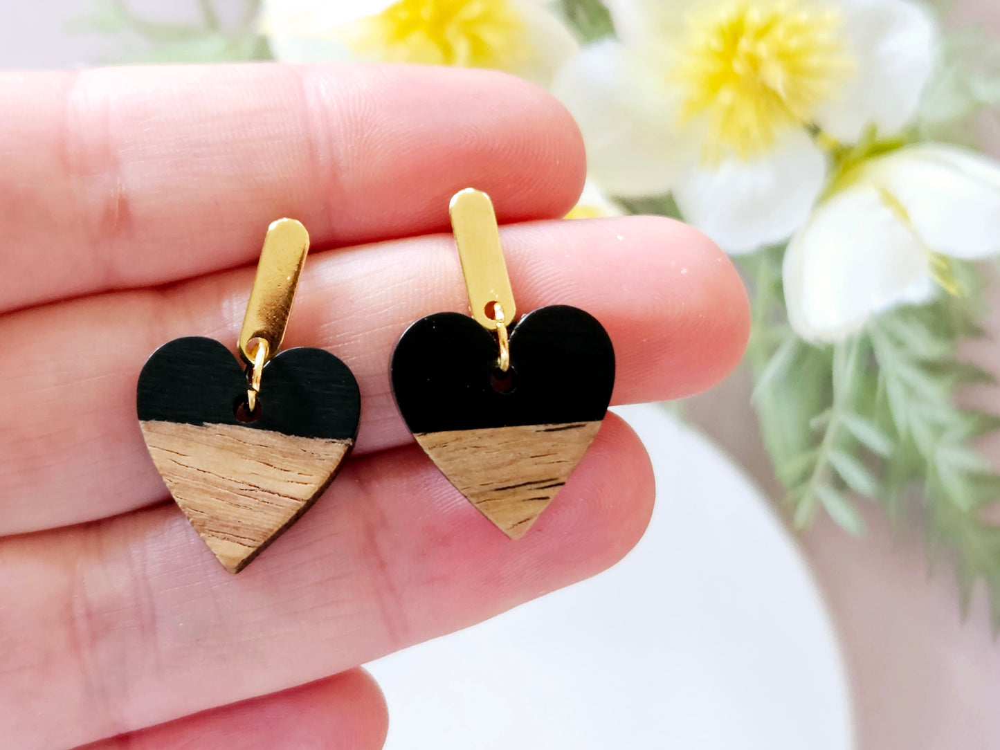 Wood and Resin Monochrome Dagger Earrings