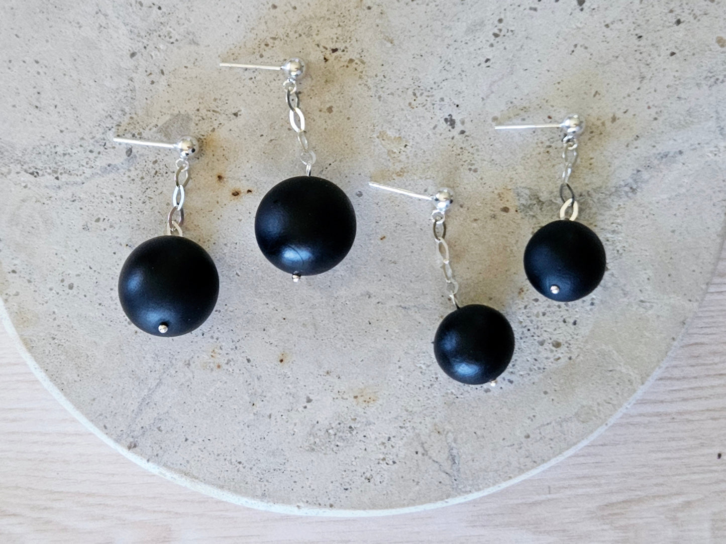 Contemporary Hand-rolled Bead Sterling Silver Earrings Black