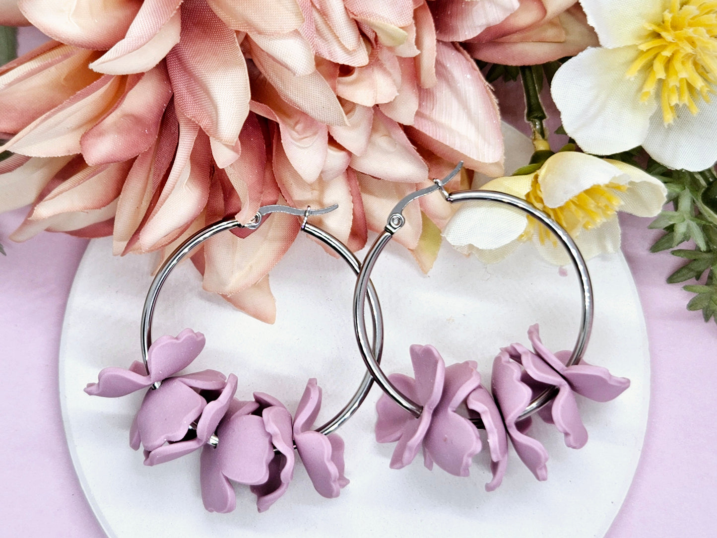 Floral Pastel Hoop Earrings