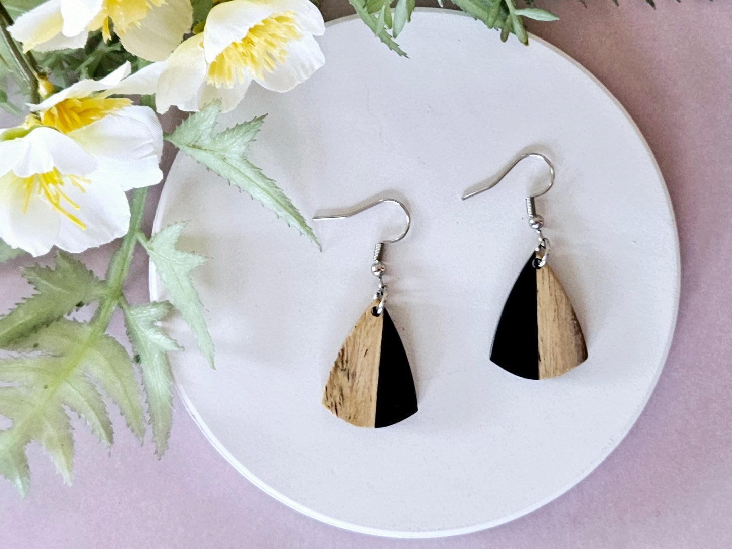 Wood and Resin Drop Earrings