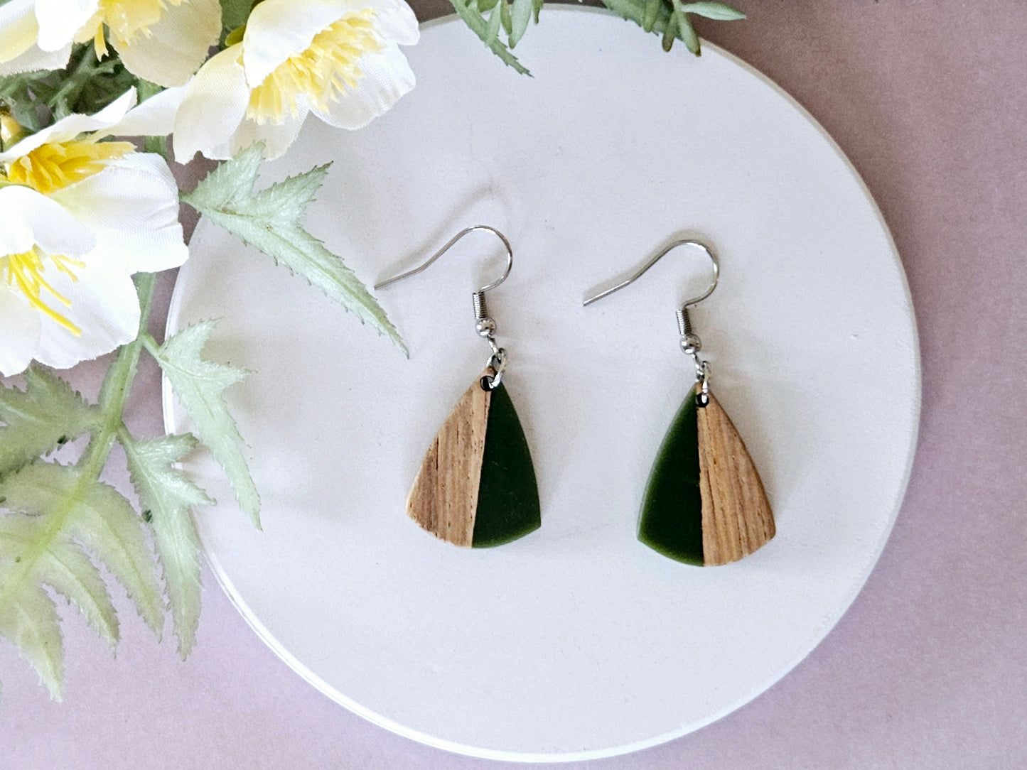 Wood and Resin Drop Earrings