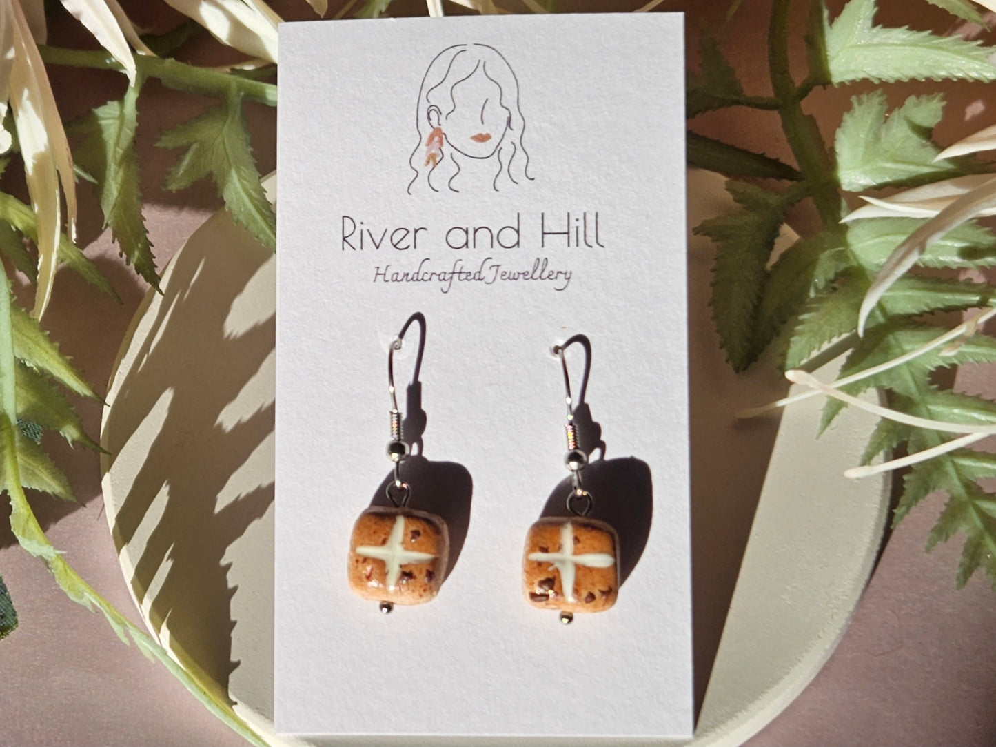 Easter Hot Cross Bun Hook Earrings