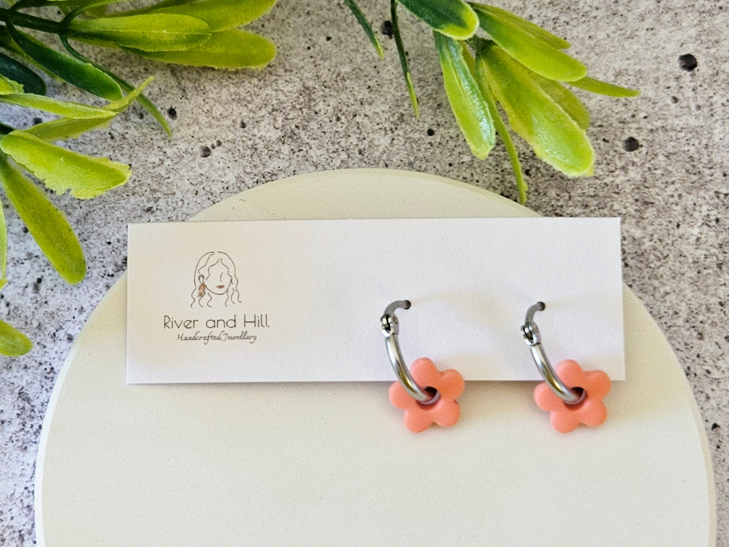 Retro Bloom Mustard and Pink Mini Hoop Earrings