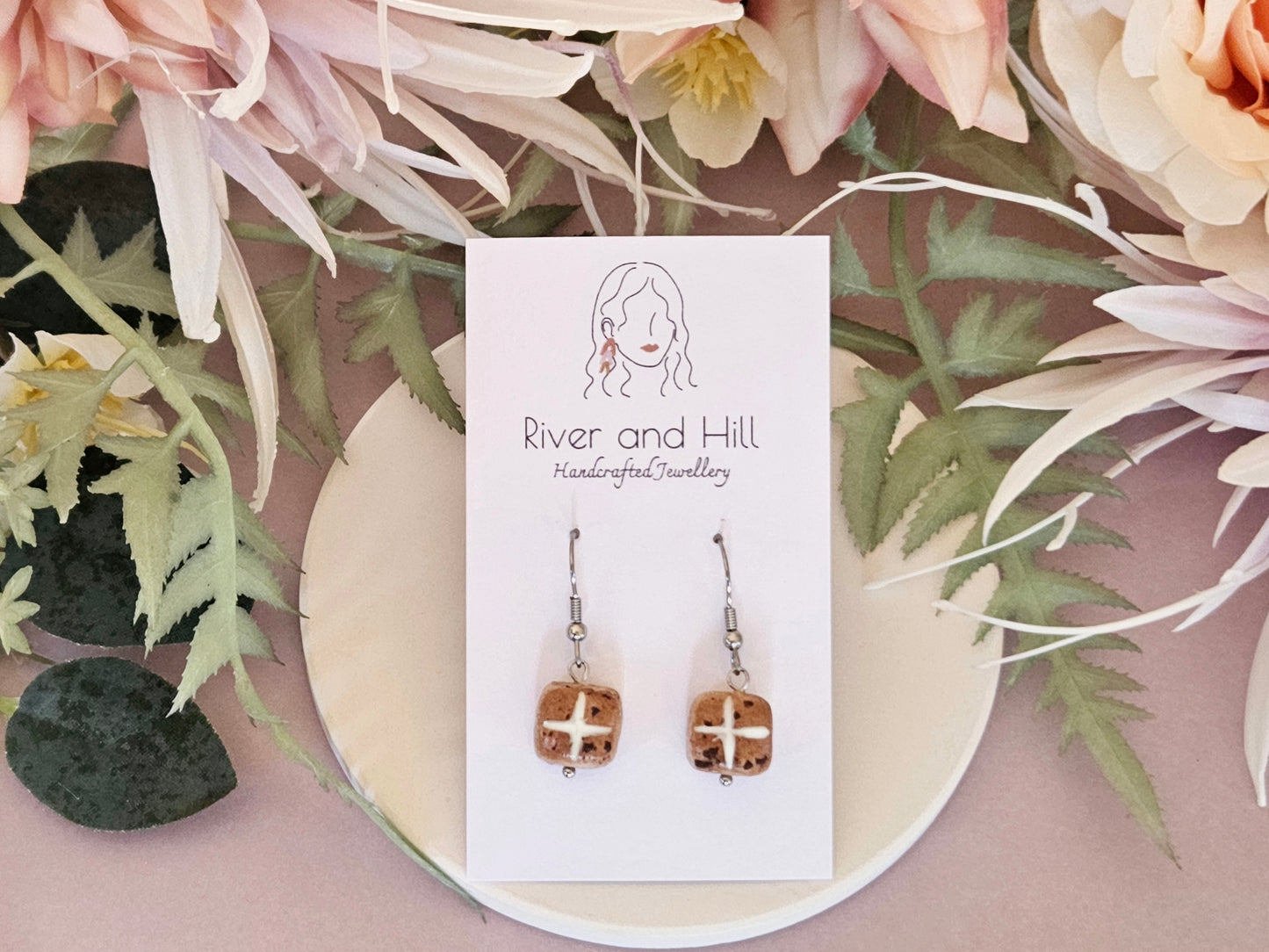Easter Hot Cross Bun Hook Earrings