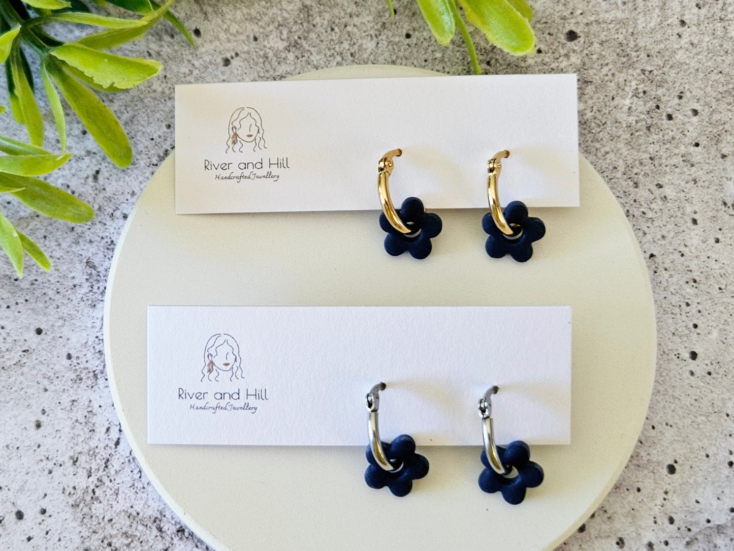 Retro Bloom Blue and Green Mini Hoop Earrings