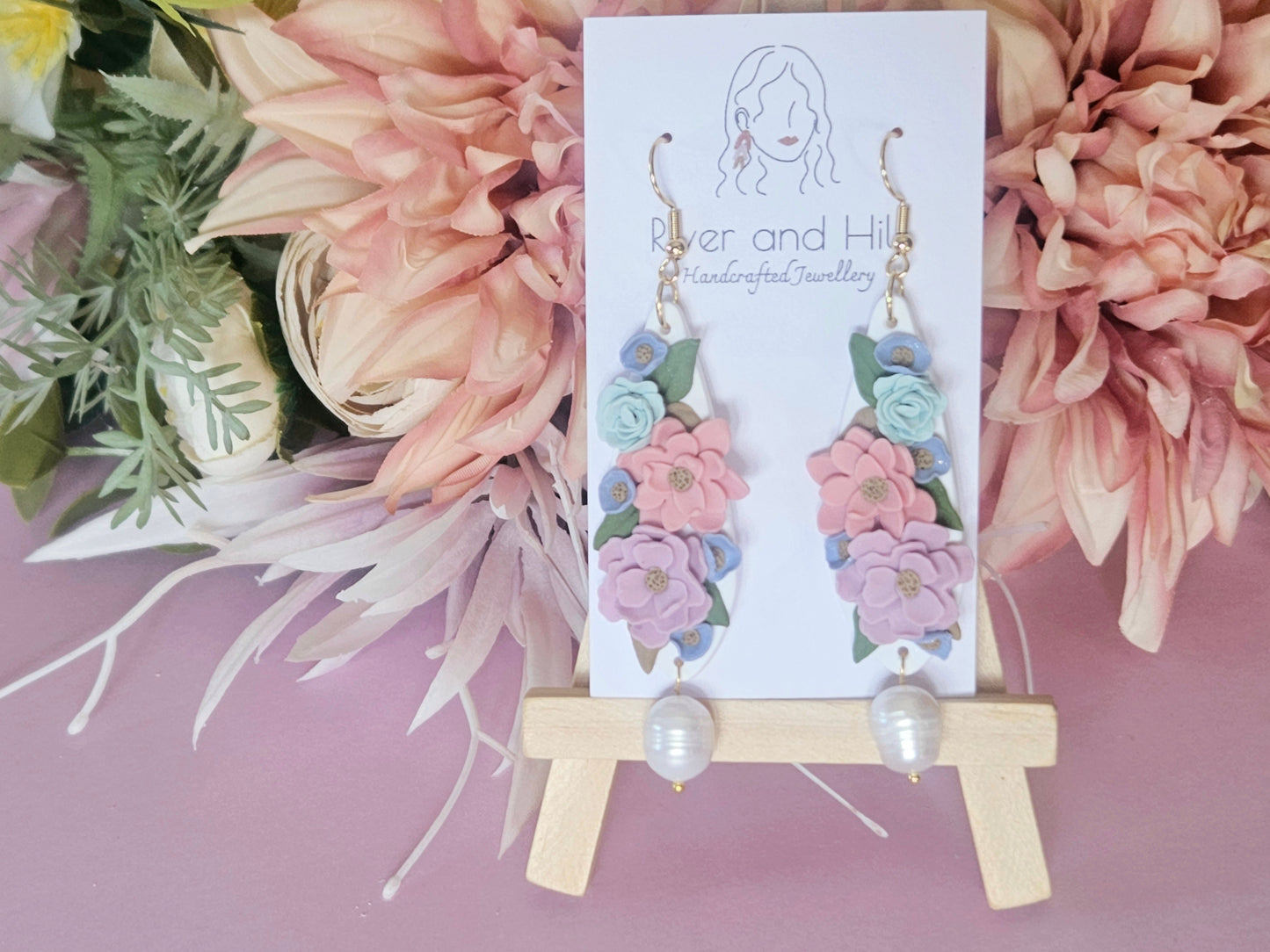 Floral Pastel Pearl Earrings