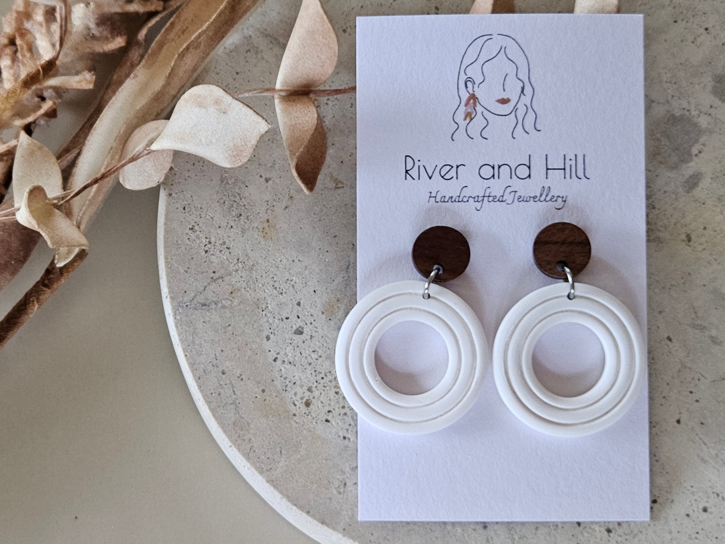 Essentials White Wooden Earrings