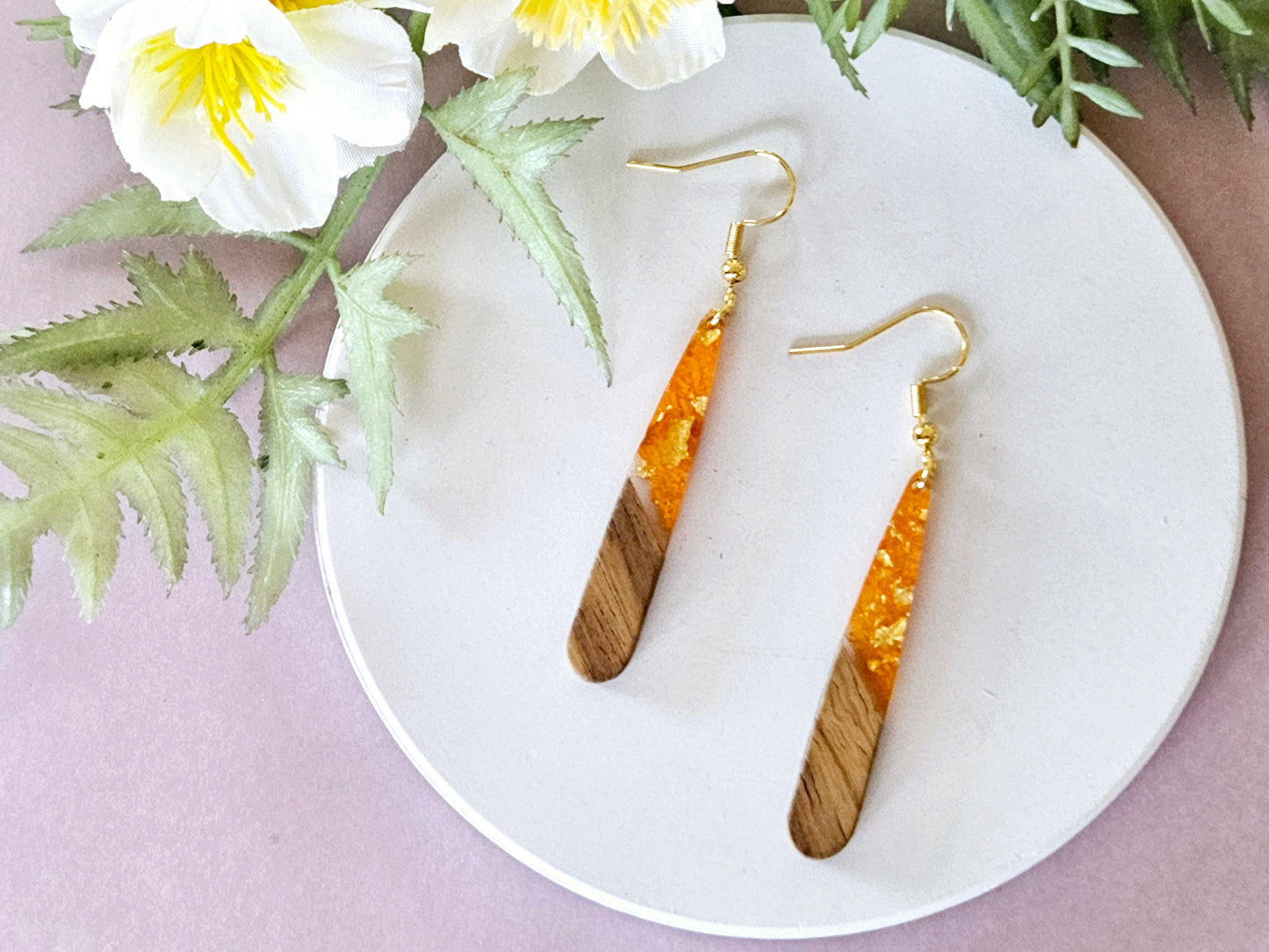 Wood and Resin Droplet Earrings