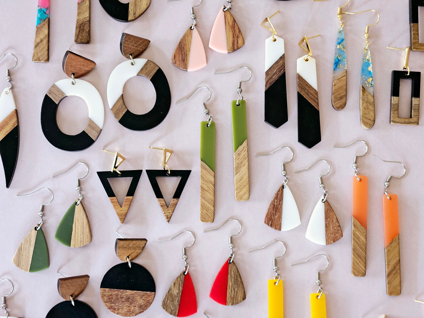 Wood and Resin Monochrome Statement Oval Earrings