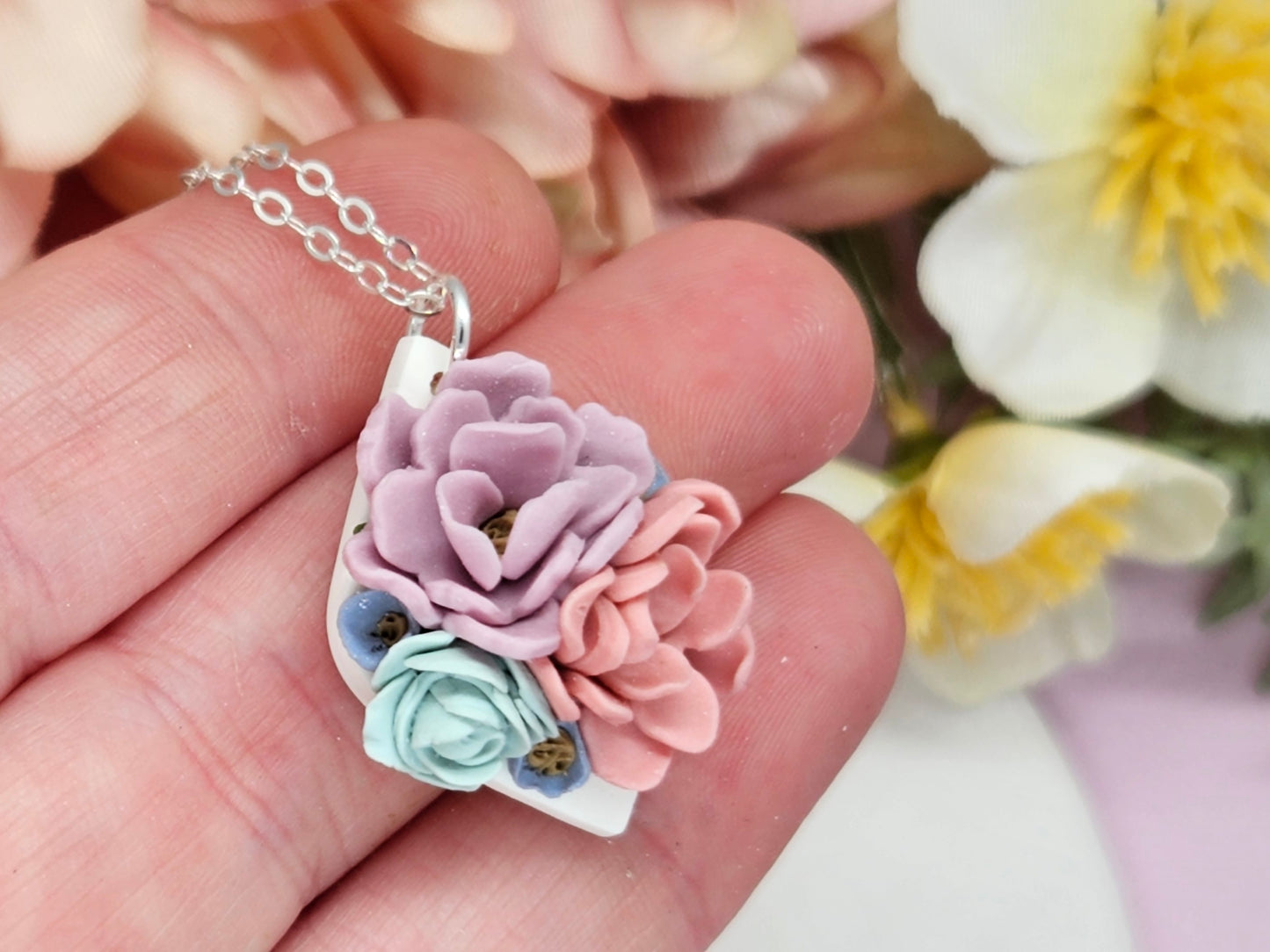 Floral Pastel Sterling Silver Necklace