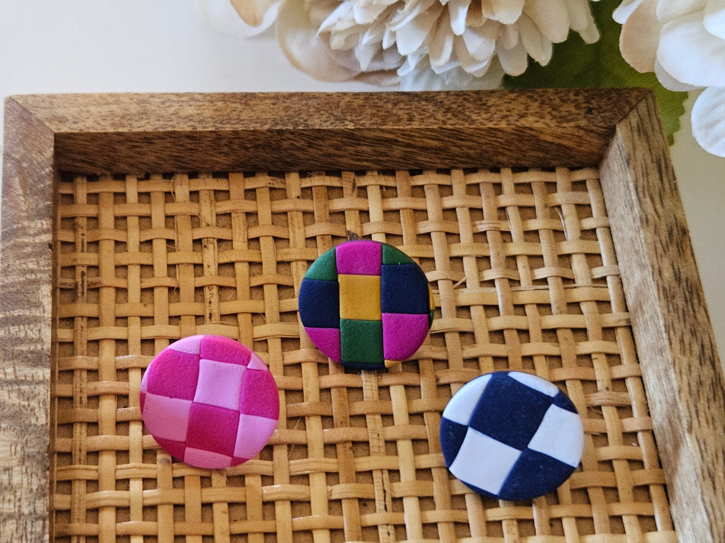 Checkered Pink Studs