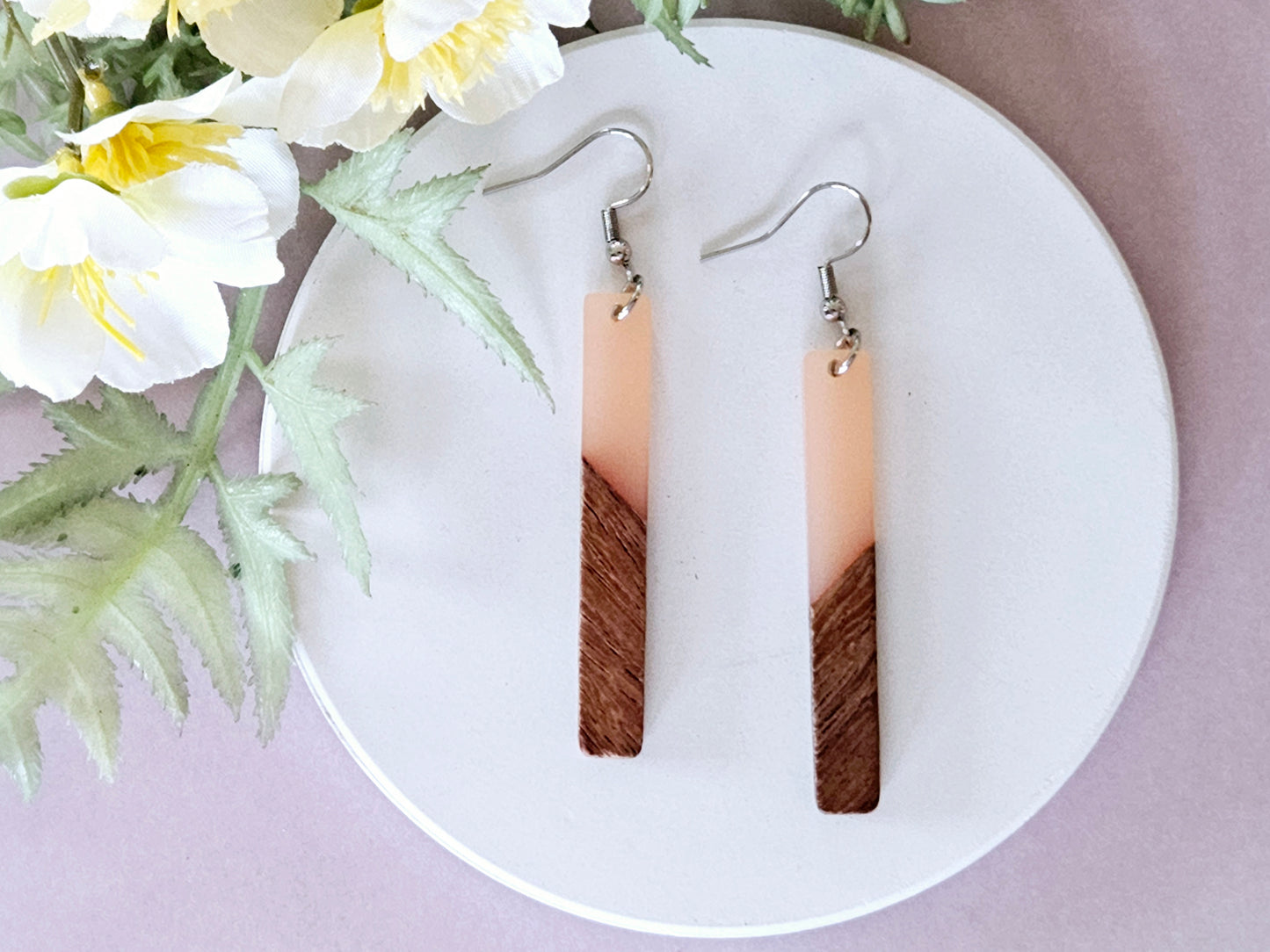 Wood and Resin Bar Earrings