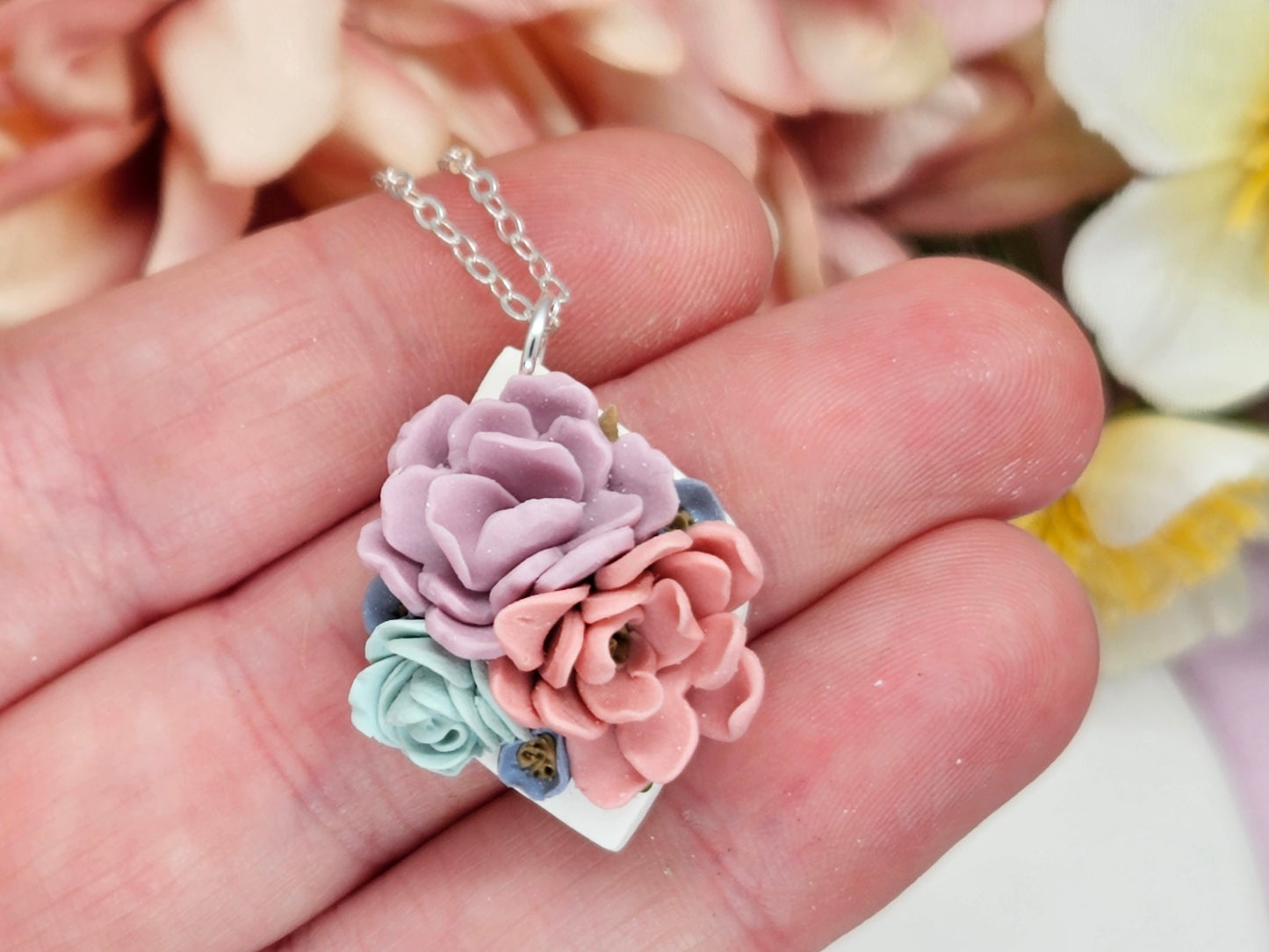 Floral Pastel Sterling Silver Necklace
