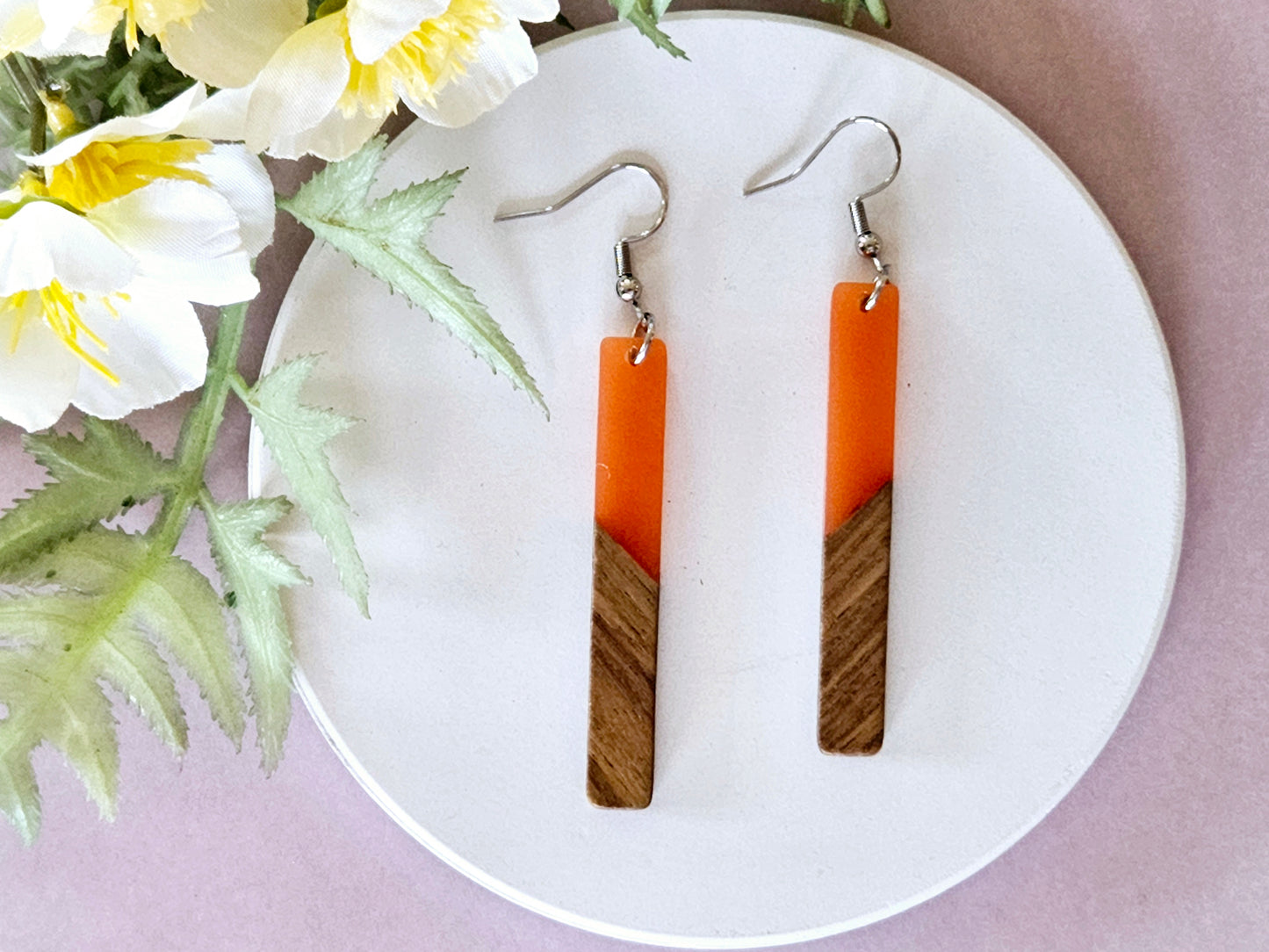 Wood and Resin Bar Earrings