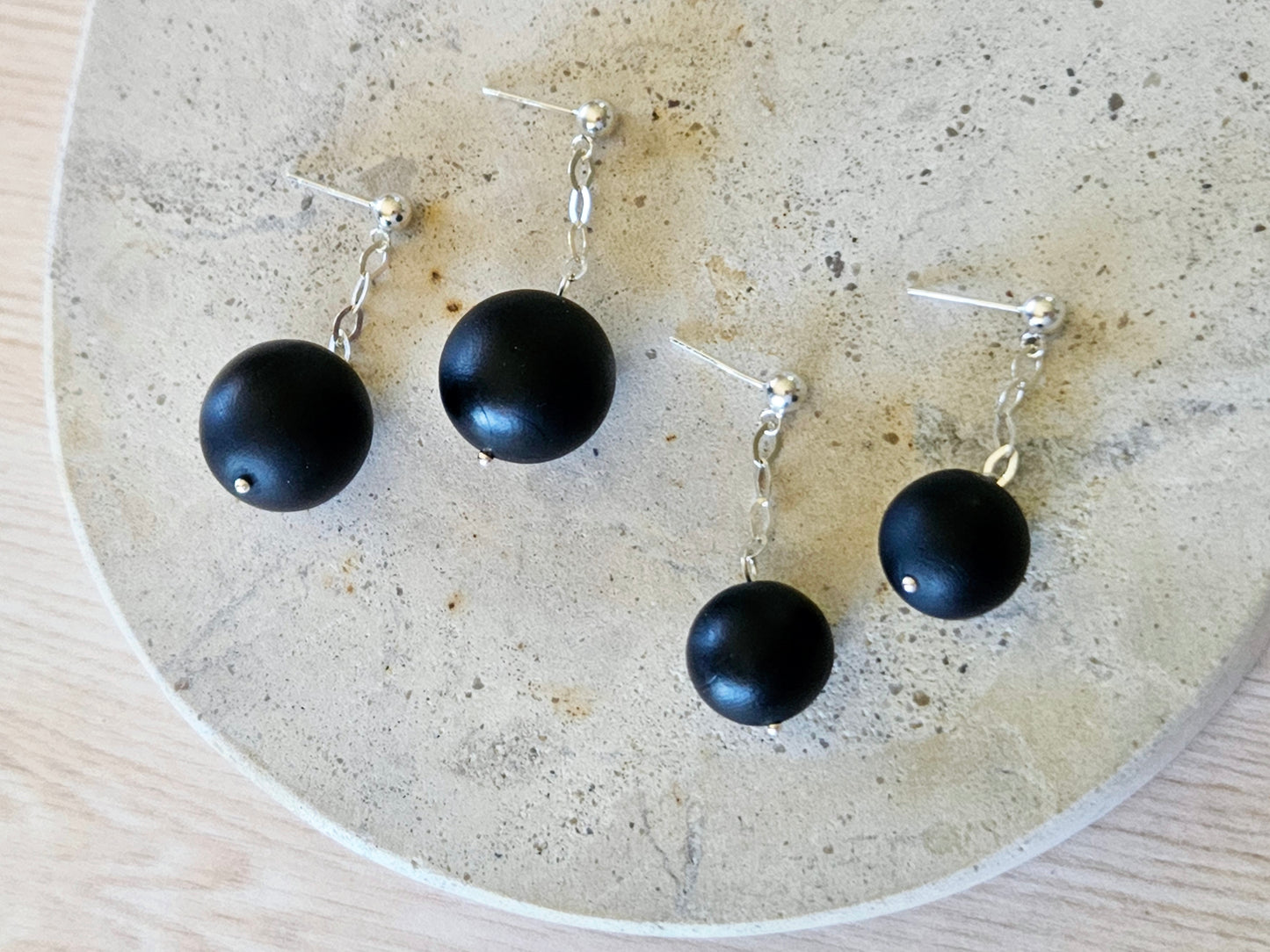 Contemporary Hand-rolled Bead Sterling Silver Earrings Black