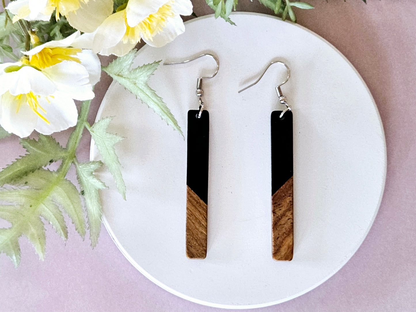 Wood and Resin Bar Earrings