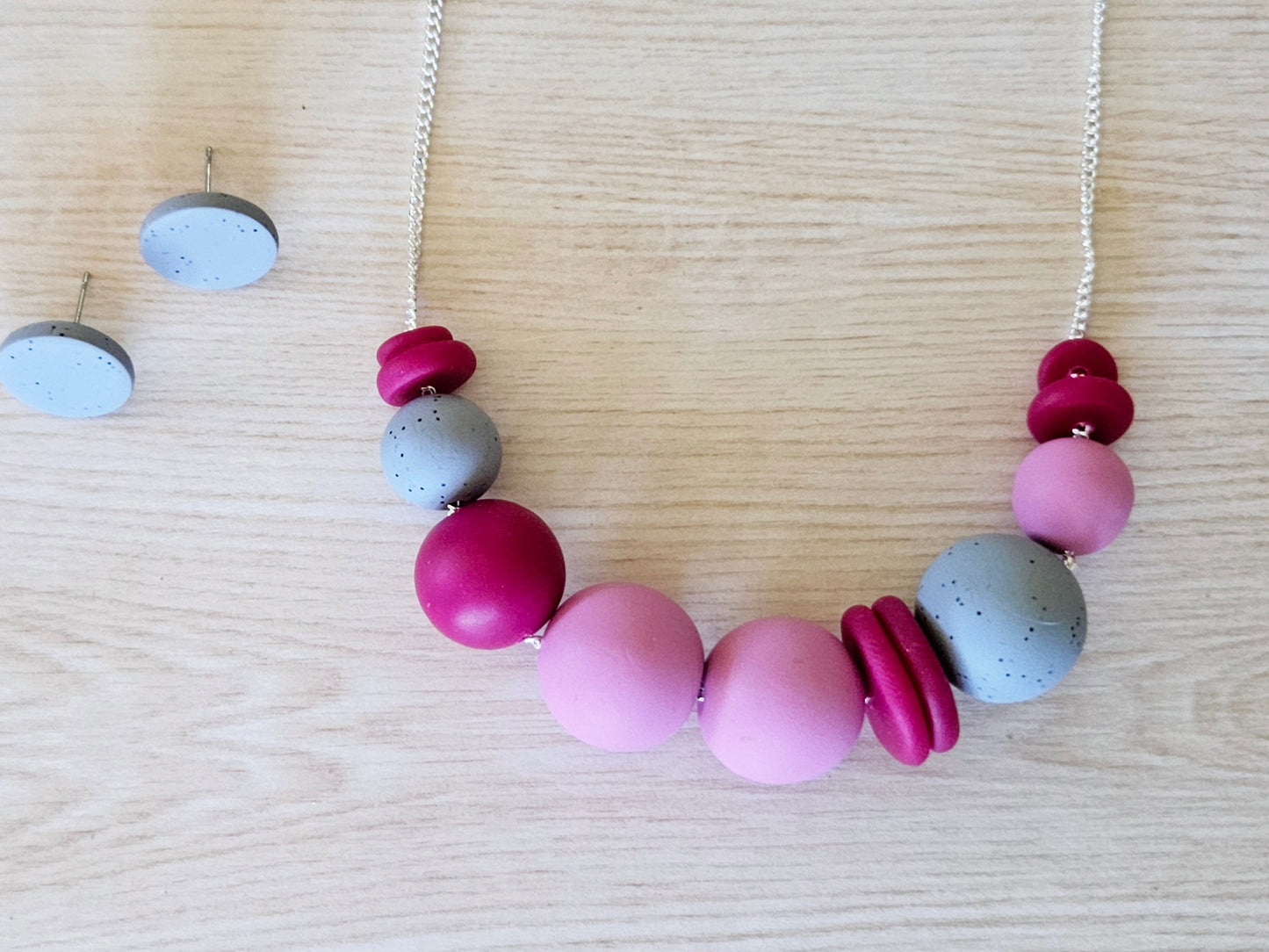 Contemporary Long Statement Sterling Silver Necklace Pink