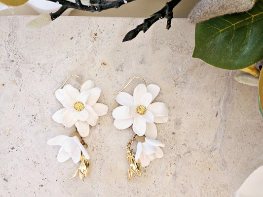 Magnolia Dangle Earrings White