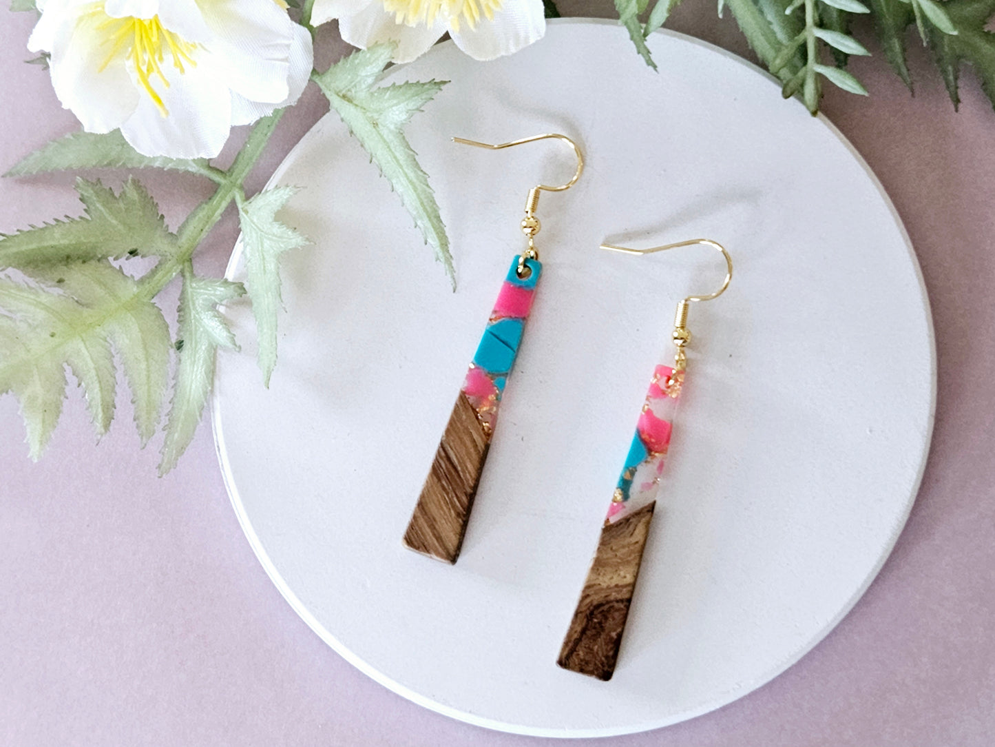 Wood and Resin Bar Earrings