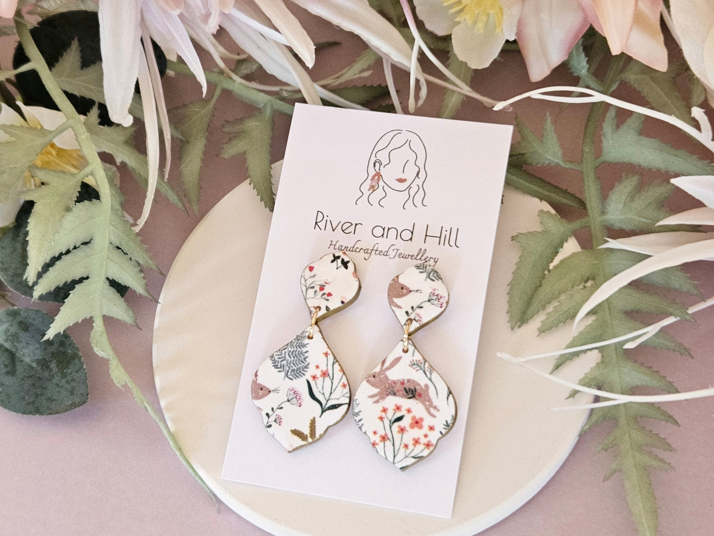 Easter Rabbit Print Droplet Earrings