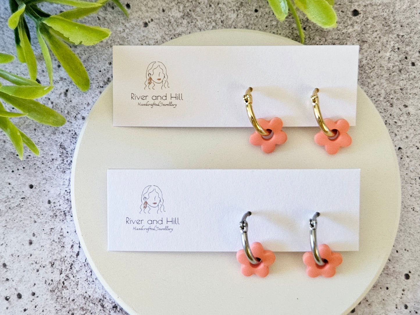 Retro Bloom Mustard and Pink Mini Hoop Earrings