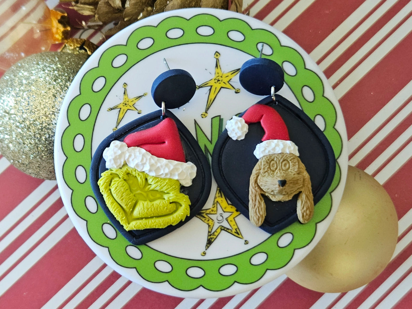 Christmas Grinch and Max Navy Earrings