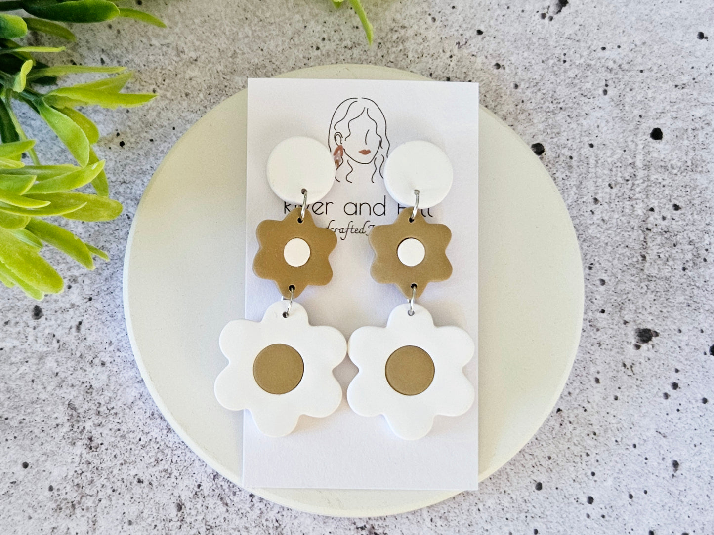 Retro Bloom White and Beige Earrings