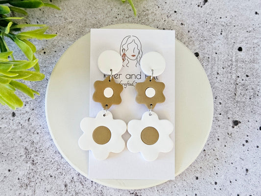 Retro Bloom White and Beige Earrings