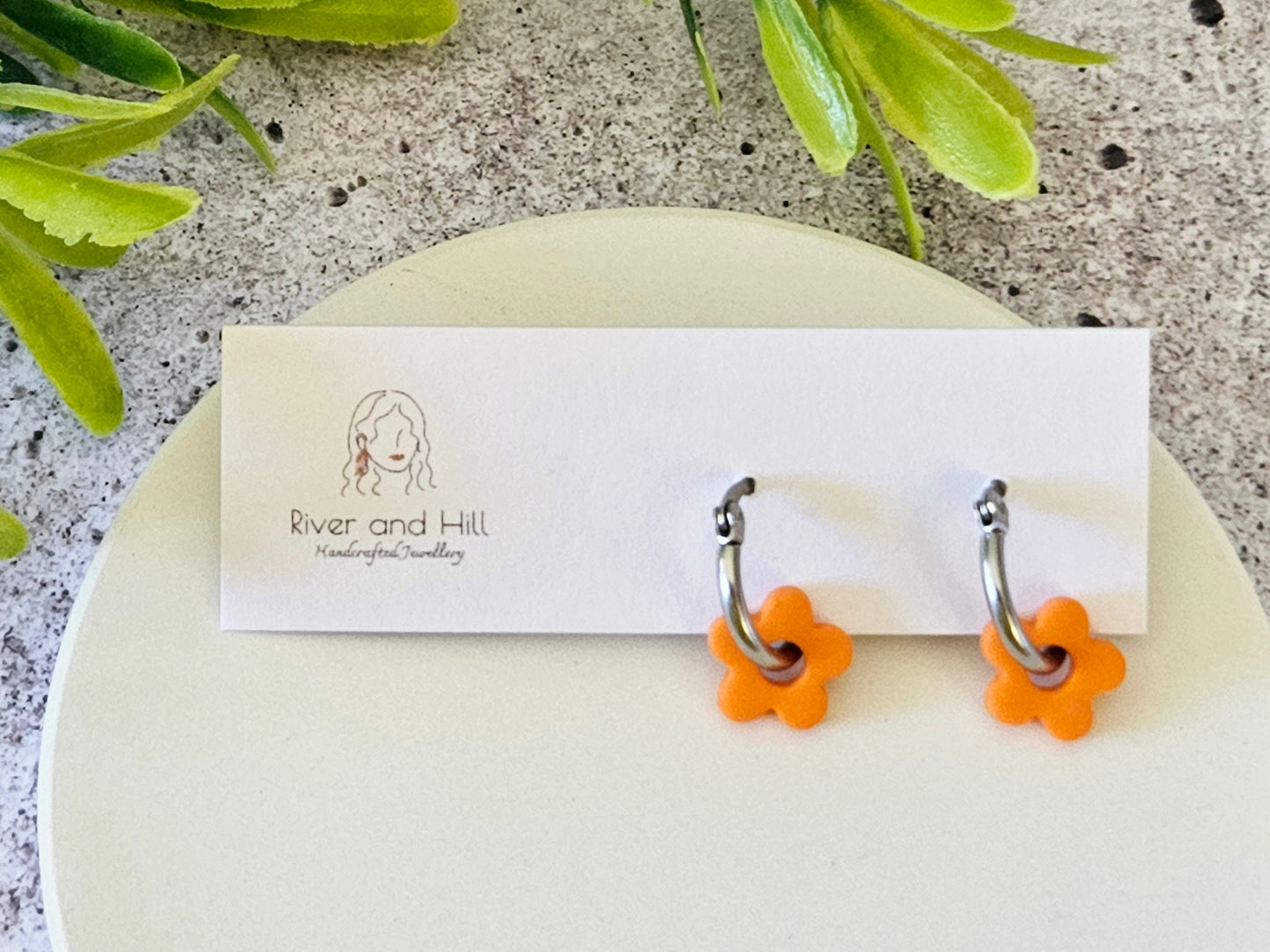Retro Bloom Yellow and Orange Mini Hoop Earrings