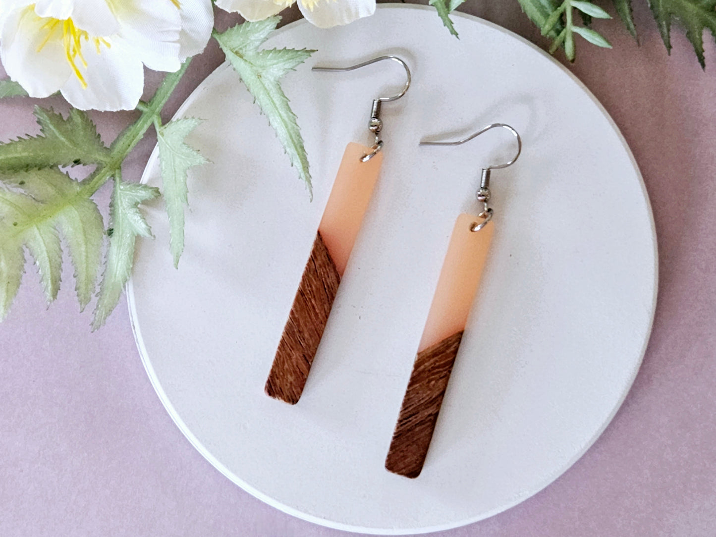 Wood and Resin Bar Earrings