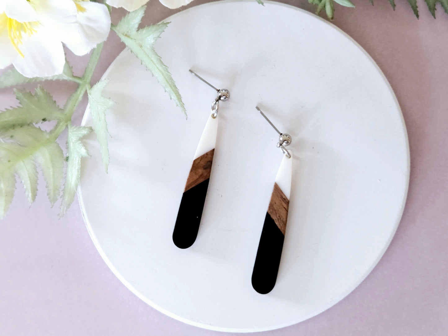 Wood and Resin Droplet Earrings