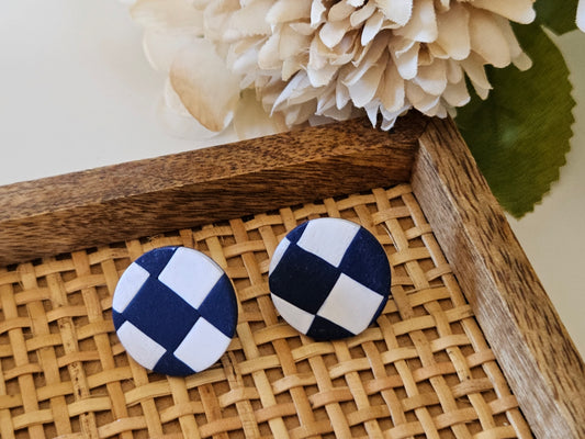 Checkered Navy and White Studs