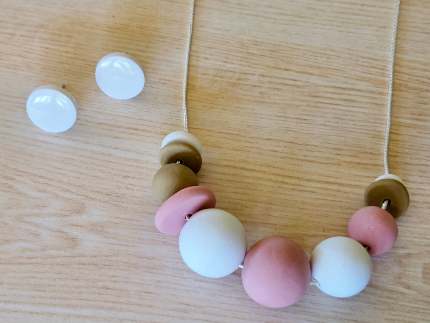 Contemporary Long Statement Sterling Silver Necklace Pale Pink