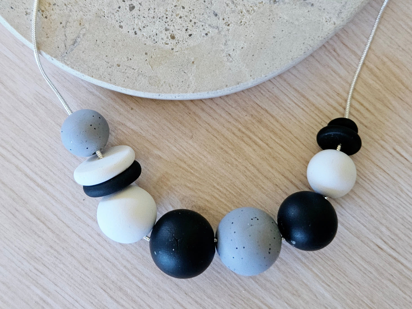 Contemporary Long Statement Sterling Silver Necklace Black