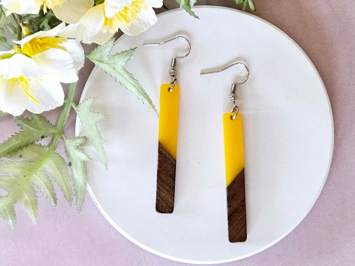 Wood and Resin Bar Earrings