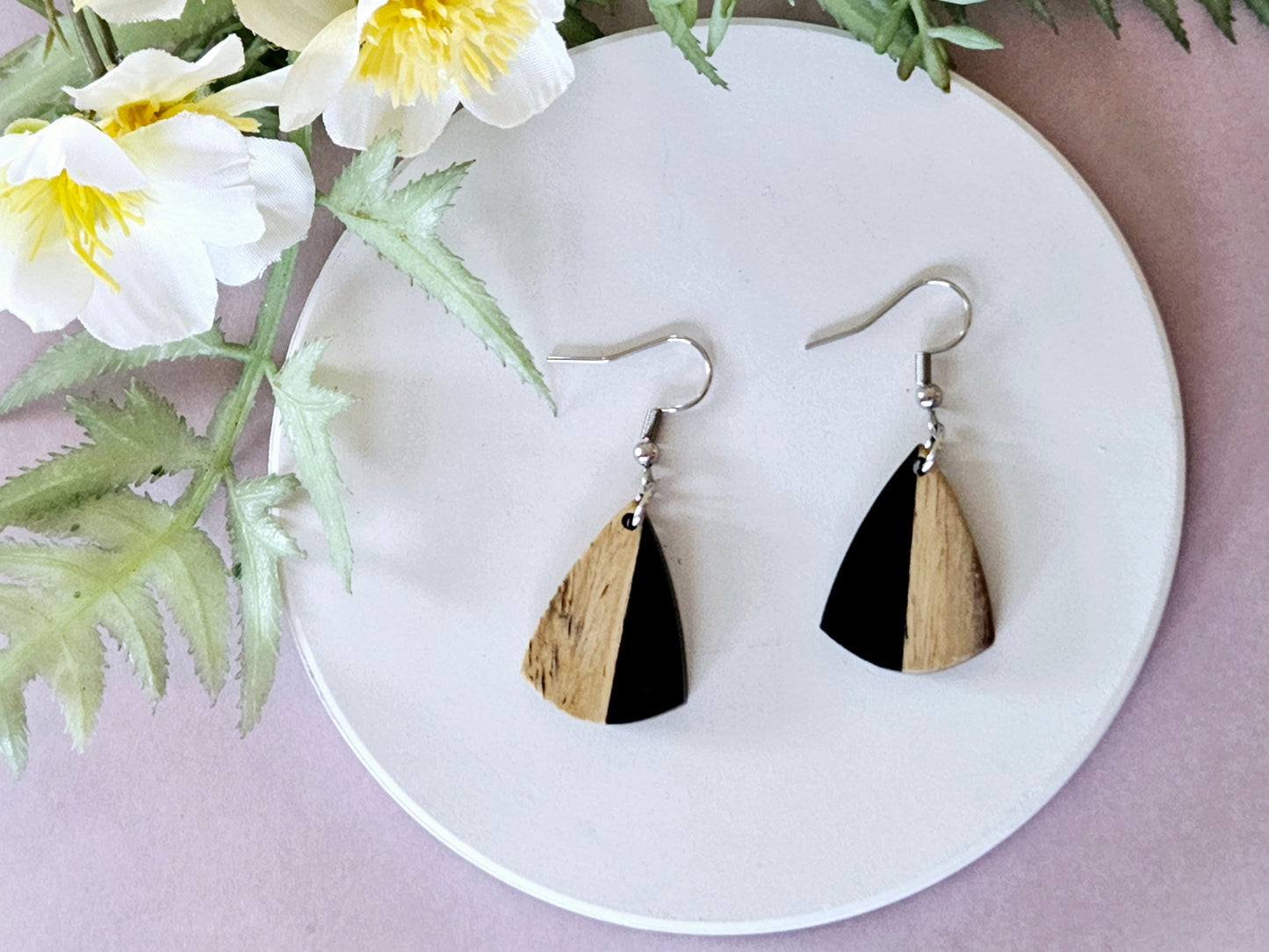 Wood and Resin Drop Earrings