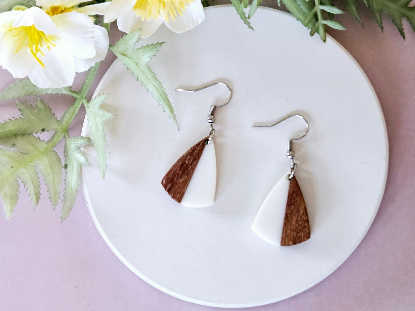 Wood and Resin Drop Earrings