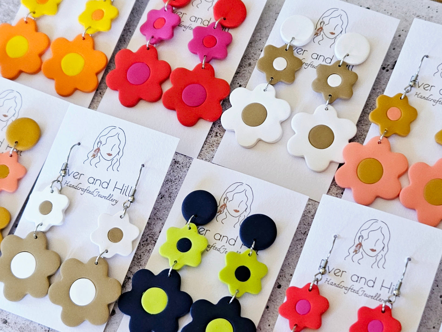 Retro Bloom Yellow and Orange Hook Earrings