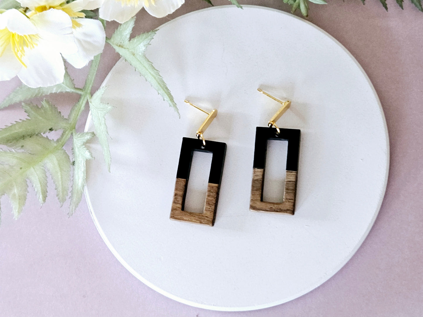 Wood and Resin Monochrome Dagger Earrings