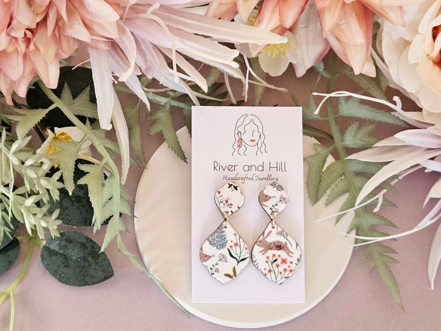 Easter Rabbit Print Droplet Earrings